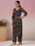 Gosriki Women'S Rayon Blend Straight Printed Kurta With Pant (Bolina Black-Nw-Gs_S_Black_Small),Black,,B0CXPKXSVM