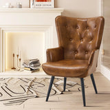 Furnimart Faux Leather Accent Chair Mid Century Modern Living Room Chairs; Comfy Armchair Leisure Vanity Guest Wingback Chair fo