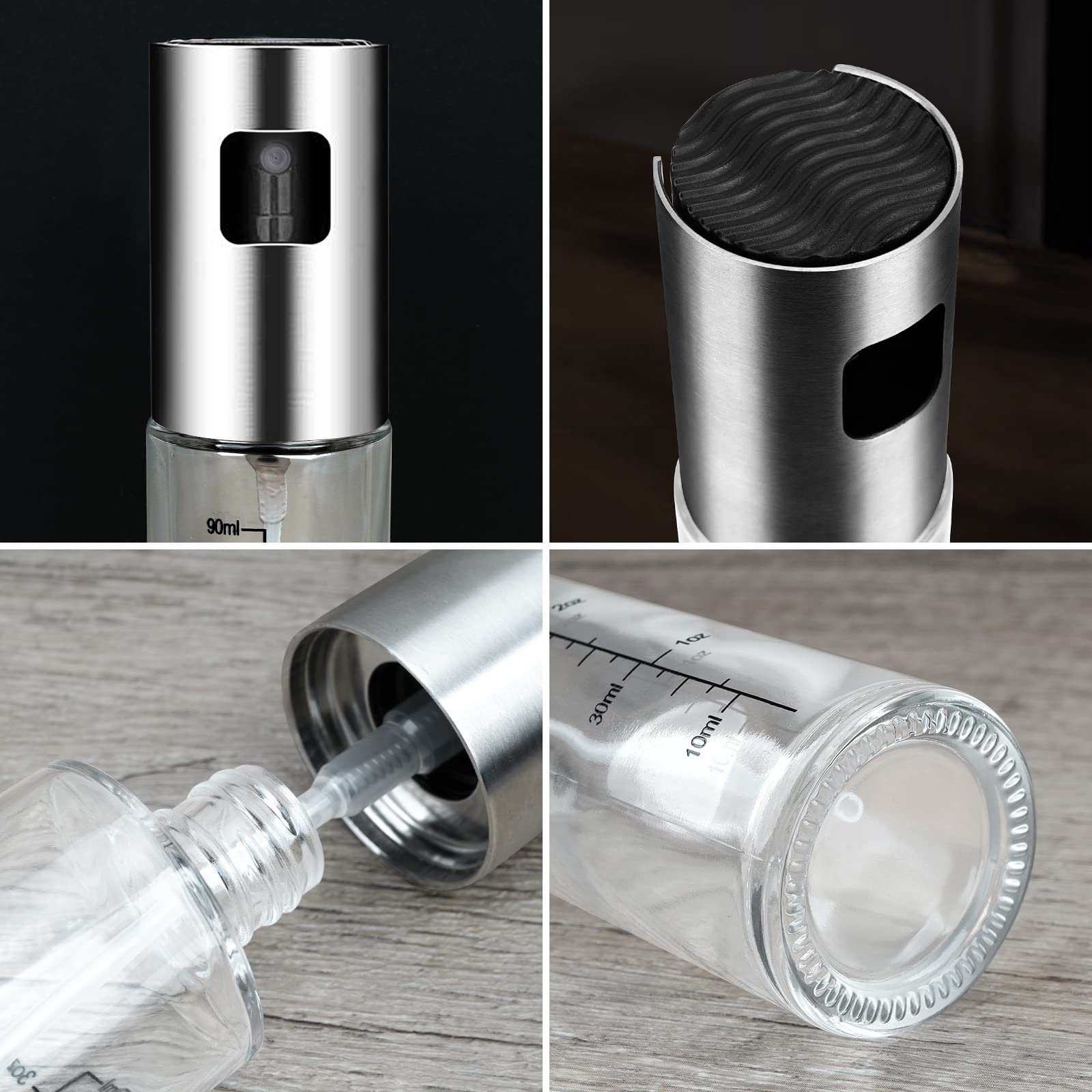 NORBASE Oil Sprayer for Cooking, 2 Pack Upgraded Olive Oil Spray Bottle Mister Refillable with Scale Air Fryer Accessories for K