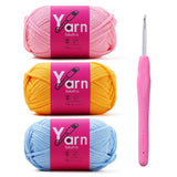 Sekafris Crochet Yarn with Cotton - Chunky Yarn for Crocheting - Easy-to-See Stitches - Golden Yellow, Pink, Pale Blue