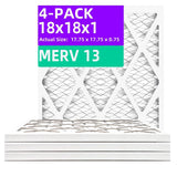 Qingzhug 18x18x1 (4-Pack) MERV 13 Pleated Air Filter (Actual Size: 17.75x17.75x0.75) MPR 1900 & FPR 10, Furnace Air Filters,18x1