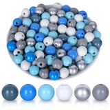 Whaline 240Pcs Winter Blue Wood Beads Christmas Silver White Blue Wood Craft Beads Rustic Farmhouse Loose Beads Tiered Tray Deco