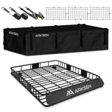 ARKSEN 84 x 50 x 6 Inch Universal Extra Wide 250LB Heavy Duty Roof Rack Cargo with 500D PVC Waterproof Cargo Bag, Nylon Cargo Ne