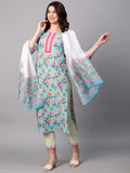 Gosriki Women'S Cotton Blend Straight Printed Kurta With Pant & Dupatta (Gulab Green-Nw01-Gs_Xl_Green_X-Large),Green,,B0BSFZT5CB
