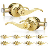 Gaurqiah Wave Style Privacy Door Handle with Privacy Lock, 10 Pack Wholesale Keyless Door Lever for Bathroom/Bedroom in Polished