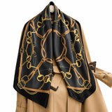 Nk Textiles WomenS Vintage Belt Print Satin Head Scarf Neck Scarf (Square) (44X44)