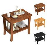 Large Teak Wood Shower Bench Stool with Storage Shelf Wooden Teak Bench for Shower Seat Chair for Inside Shower Waterproof Teakw