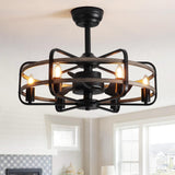 NOXARTE Cage Ceiling Fan with Light, Vintage Fandelier Remote Control, Bladess Industrial Chandelier Ceiling Fan Reverse Motor f