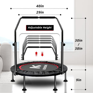 KENSONE 40 Foldable Mini Trampoline, Indoor Trampoline for Kids, Adults Indoor/Garden Workout, Fitness Rebounder with Adjustab