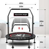 KENSONE 40 Foldable Mini Trampoline, Indoor Trampoline for Kids, Adults Indoor/Garden Workout, Fitness Rebounder with Adjustab