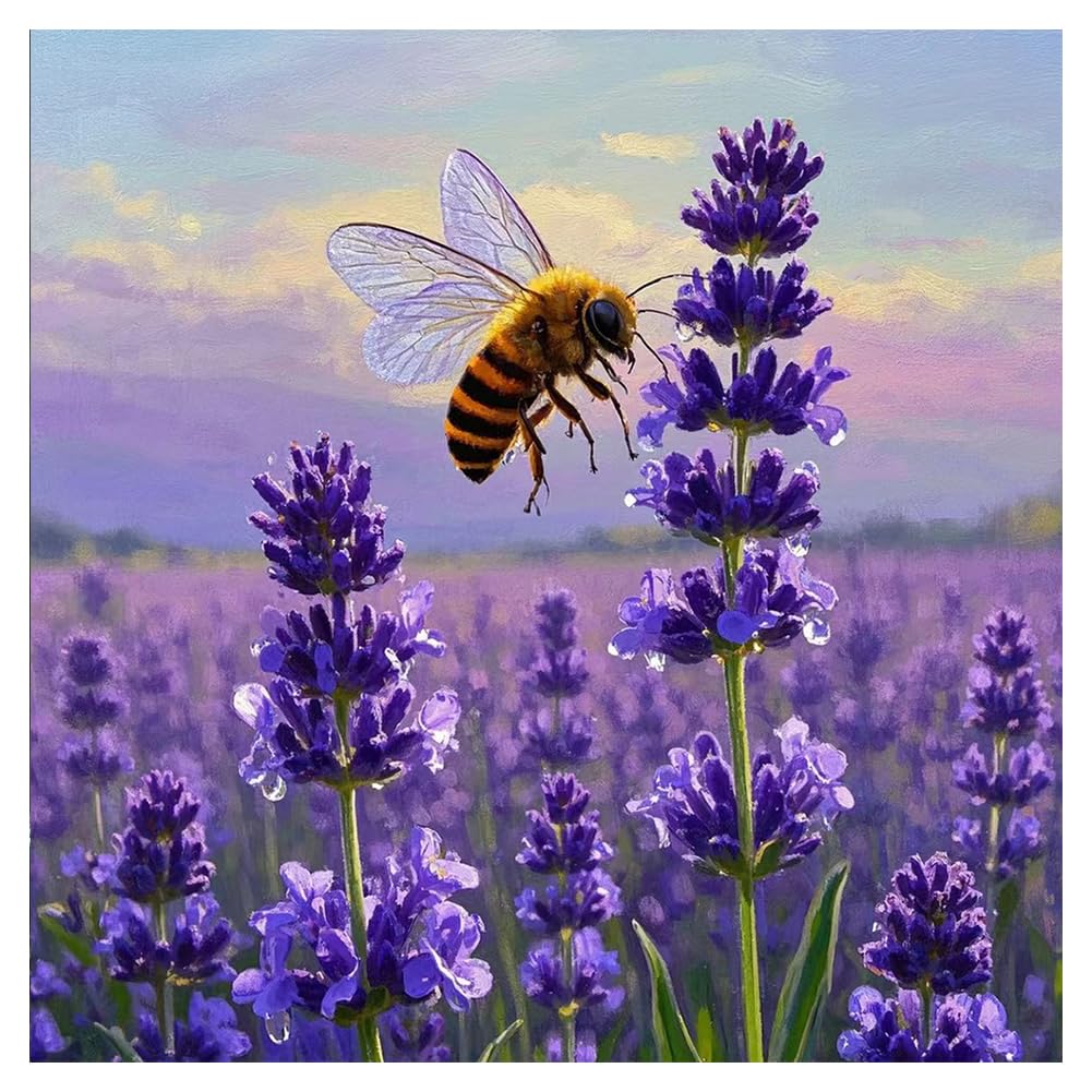 hill froeistung Lavender Diamond Art Kits for Adults,Bee 5D Diamond Art Painting Kits for Beginners,DIY Paint with Round Full Dr