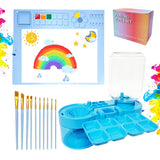 Painting Station, Paint Brush Cleaner (Upgraded) and Silicone Painting Mat 20X16 with 10 Paint Brushes, Leak Proof Paint Brush R