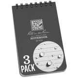 Rite in the Rain All-Weather Top-Spiral Notebook, 3 x 5, Gray Cover, Universal Pattern, 3 Pack (No. 835-3), Grey