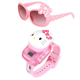 Alna-Tura Pink Digital Stylish Watch & Sunglasses| Combo Gifts For Kids Baby Girls| Cartoon Character Design| Uv Protection Shad