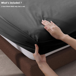 100% Egyptian Cotton Fitted Sheet Twin Size Black, 600 Thread Count, 8-16 Deep Pocket Sheet, Soft & Elastic Sateen Weave Botto