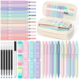 Four Candies 39 PCS Aesthetic School Supplies with Cute Pen Case, 12 Pastel Highlighters, 5 Black Ink Gel Pens, 6 Mechanical Pen