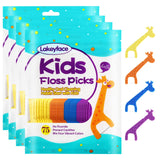 Lakeyface 300 Count Kids Flossers, Cute Giraffe Floss Picks, No Fluoride BPA Free Dental Floss Picks, Unflavored, 4 Colors, 75 C