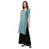 Pinkmint Women'S Crepe Turqouise Color Ethnic Motif Printed Straight Kurti[Nb-530378-Xl]
