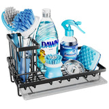 Consumest Sink Caddy, Kitchen Sponge Holder with Dish Brush Holder, Kitchen Sink Organizer with Drip Tray for Countertop Stainle