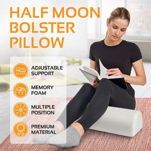 AllSett Health Large Half Moon Bolster Pillow for Legs, Knees, Lower Back and Head, Lumbar Support Pillow for Bed, Sleeping | Se
