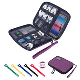 Travel Cable Organizer Bag Waterproof Portable Electronic Accessories Organizer For Usb Cable Cord Phone Charger Headset Wire Sd Card With 5Pcs Cable Ties(Purple) -Like New