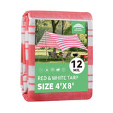 RAINDEWAY Tarps 4x8 Feet,12 Mil Sunshade Striped Tarp Waterproof,Multipurpose Poly Tarp Cover with Grommets and Reinforced Edges