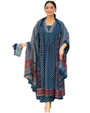 Gosriki Women'S Rayon Viscose Anarkali Printed Kurta With Palazzo & Dupatta (Nakula Blue-Gs_L_Blue_Large),Blue,,B0F8ZYK5W2