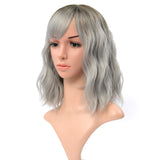 VCKOVCKO Ombre Color Natural Wavy Wig With Air Bangs Black to Gray Colorful Short Bob Wigs for Women's Shoulder Length Wigs Curl