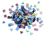 Lanyani Iridescent Mosaic Tiles 200 Pieces Bulk Stained Glass Tile for Mosaic Crafts, 4 Shapes Assortment,Midnight