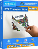 Yamation DTF Transfer Film Glossy: 8.5 x 11inch 100 Sheets PET Paper Glossy Clear Cold Peel Direct to Film Transfer Film for Tsh