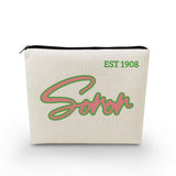 YULUENZE Sorority 1908 Presents Sisterhood Present Soror EST 1908 Canvas Makeup Bag Travel Toiletry Zipper Pouch Greek Sorority 