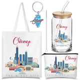 Chuangdi 4 Pcs Chicago Souvenirs Gifts Set Canvas Bag Cosmetic Bag 16 oz Tumbler and Keychain Chicago City Travel Gifts for Frie