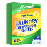 BORMSI Laundry Detergent Sheets Fresh Scent 120 Loads No Plastic Jug, Travel Laundry Soap Detergent 60 Sheets
