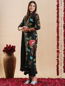 Gosriki Women'S Rayon Blend Straight Printed Kurta With Pant & Dupatta (Twig Black-Gs_Xxl_Black_Xx-Large),Black,2,B0DC6KRJN9