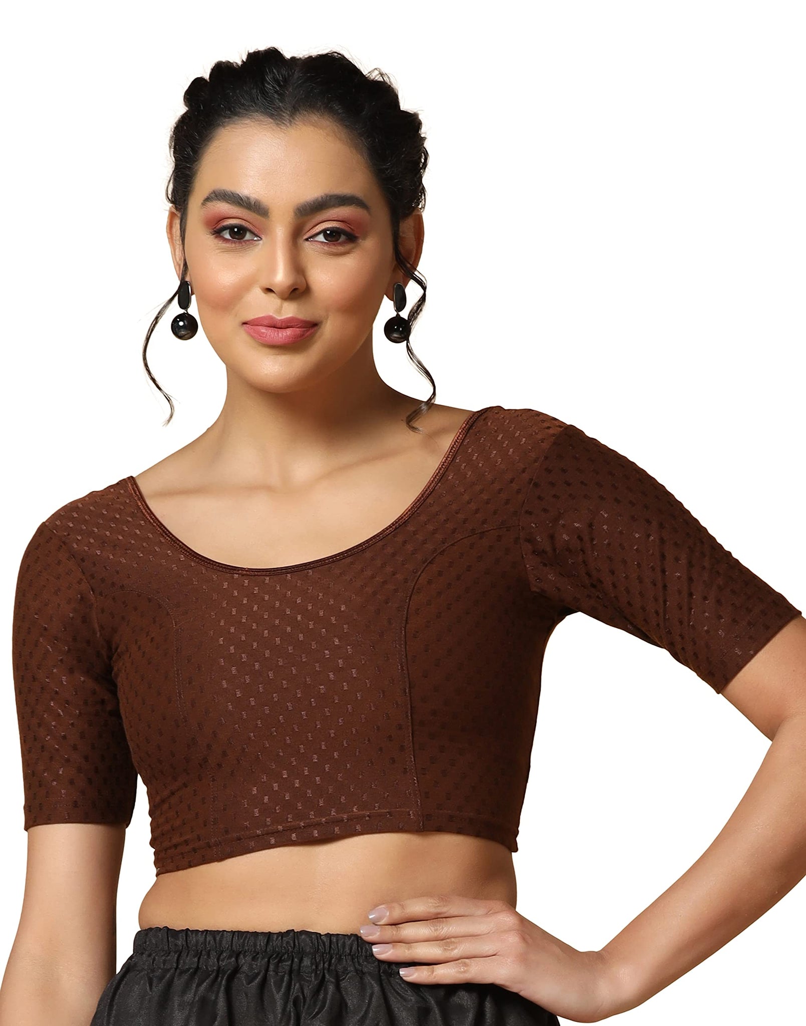 Toplot Cotton Blend Lycra Stretchable Round Neck Blouses For Women Readymade (Blouse-5058-Coffee-30),Brown,30,B0BWYNJX6W