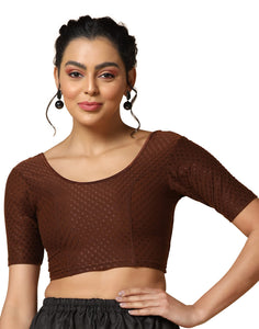 Toplot Cotton Blend Lycra Stretchable Round Neck Blouses For Women Readymade (Blouse-5058-Coffee-30),Brown,30,B0BWYNJX6W