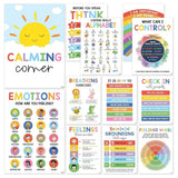 PATPAT 12 Pcs Kids Mental Health Posters Calm Down Corner, 35 * 25CM Educational Wall Charts Set, Coping Skills, Feelings Wheel,
