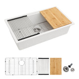 Dcolora White Kitchen Sink 32-Inch Undermount Granite Composite Workstation Single Bowl Quartz Kitchen Sink DC-GU7755, 32W x 19D