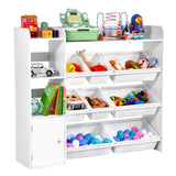 VEVOR Kids Toy Storage and Bookshelf, 4-Tier Toy Storage Organizer with 8 Flexible Plastic Bins, Kids Cubby Cabinet with Bookshe