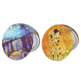 PDOZV Pocket Mirror, 2 Pcs Round 2.8PU OilPainting Style Double Sided 1X/3X Purse Compact Mirrors (OP01OP02)