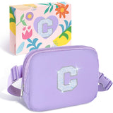 COSHAYSOO Purple Belt Bag Crossbody Initial Fanny Waist Pack Small Stylish Cross Body Purse for Tween Preteen Teenager Girls Nie