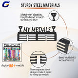 GENOVESE My Medals Holder Display Hanger Rack Frame,Black Sturdy Steel Metal,Wall Mounted Over 50 Medals Easy to Install