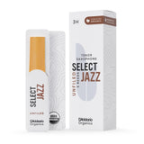 DAddario Organic Select Jazz Unfiled Tenor Saxophone Reeds - Sax Reeds - Individually Sealed - 3 Hard, 5 Pack