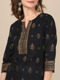 Rangita Black Cotton Knee Length Printed Straight Kurti For Women | Kurta For Women_Xl