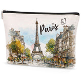 SEAOYOZO Paris Makeup Bag Gifts for Women - Paris Souvenirs From France Travel Essentials Watercolor Cosmetic Bag with Eiffel To