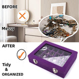 Ivosmart 24 Section Velvet Glass Jewelry Ring Display Organiser Box Tray Holder Earrings Storage Case (Purple)
