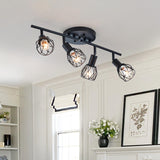 Track Lighting Kit, 4-Light Adjustable Multi-Directional Ceiling Light Fixtures, Vintage Black Metal Wire Cage Farmhouse Light F