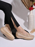 Shoetopia Upper Buckle Detailed Beige Loafers For Women & Gilrs-Eu40,Beige,7,B0D2TWLC4H