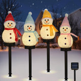Lewondr Snowman Christmas Decorations Lights, 4PCS Solar Lighted Snowman with Garden Stakes, Waterproof Garden Lawn Pathway with