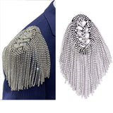 2pcs Rhinestone Tassel Shoulder Epaulet Spike Chain Shoulder Badge Brooch Pins for Man Woman